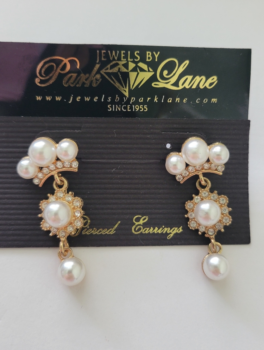 Park Lane Pierced Earrings CZ Stud with Crystal Pave Faux Pearl Gold Plated NWT